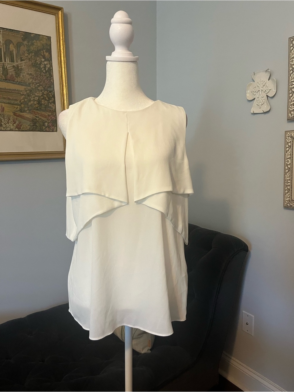 Zara White Sleeveless Layered Chiffon Blouse